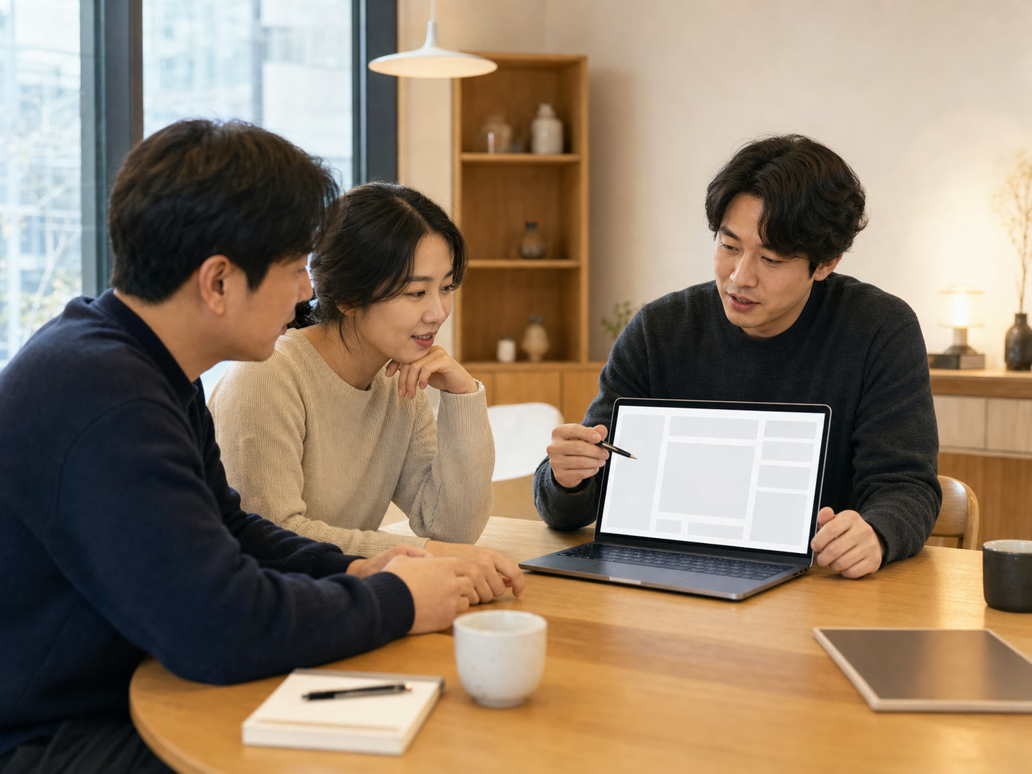예시 이미지: 분석 화면을 함께 보며 논의하는 교육 현장