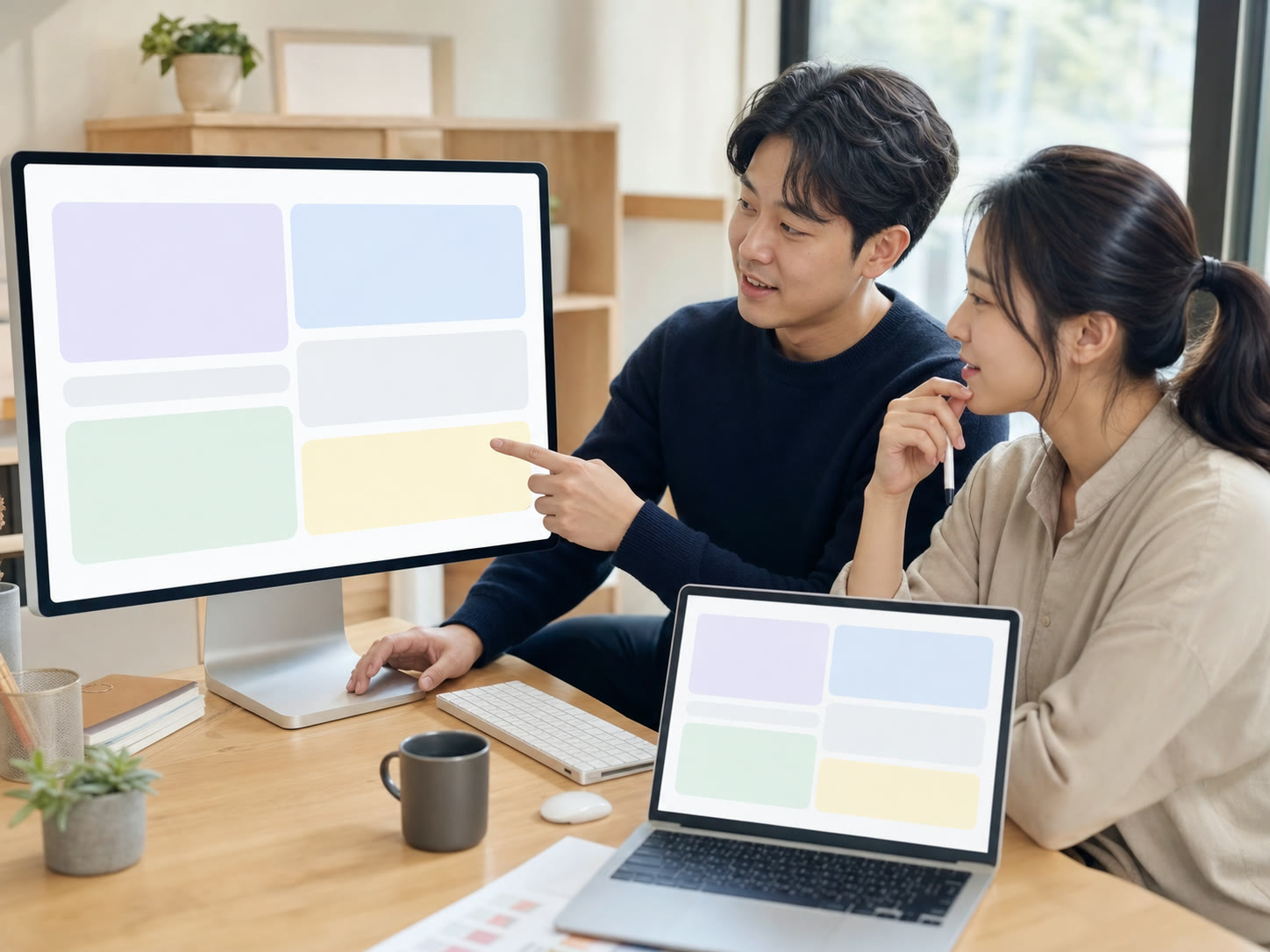 예시 이미지: 소규모 팀이 채널별 성과를 함께 검토하는 장면