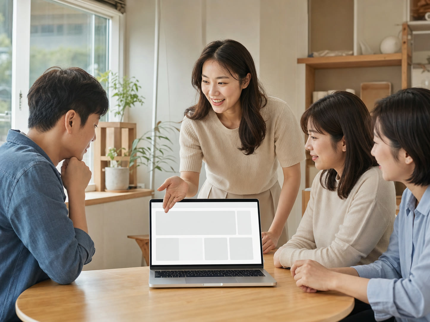 예시 이미지: 강사가 소규모 교육 자리에서 퍼널 화면을 설명하는 장면