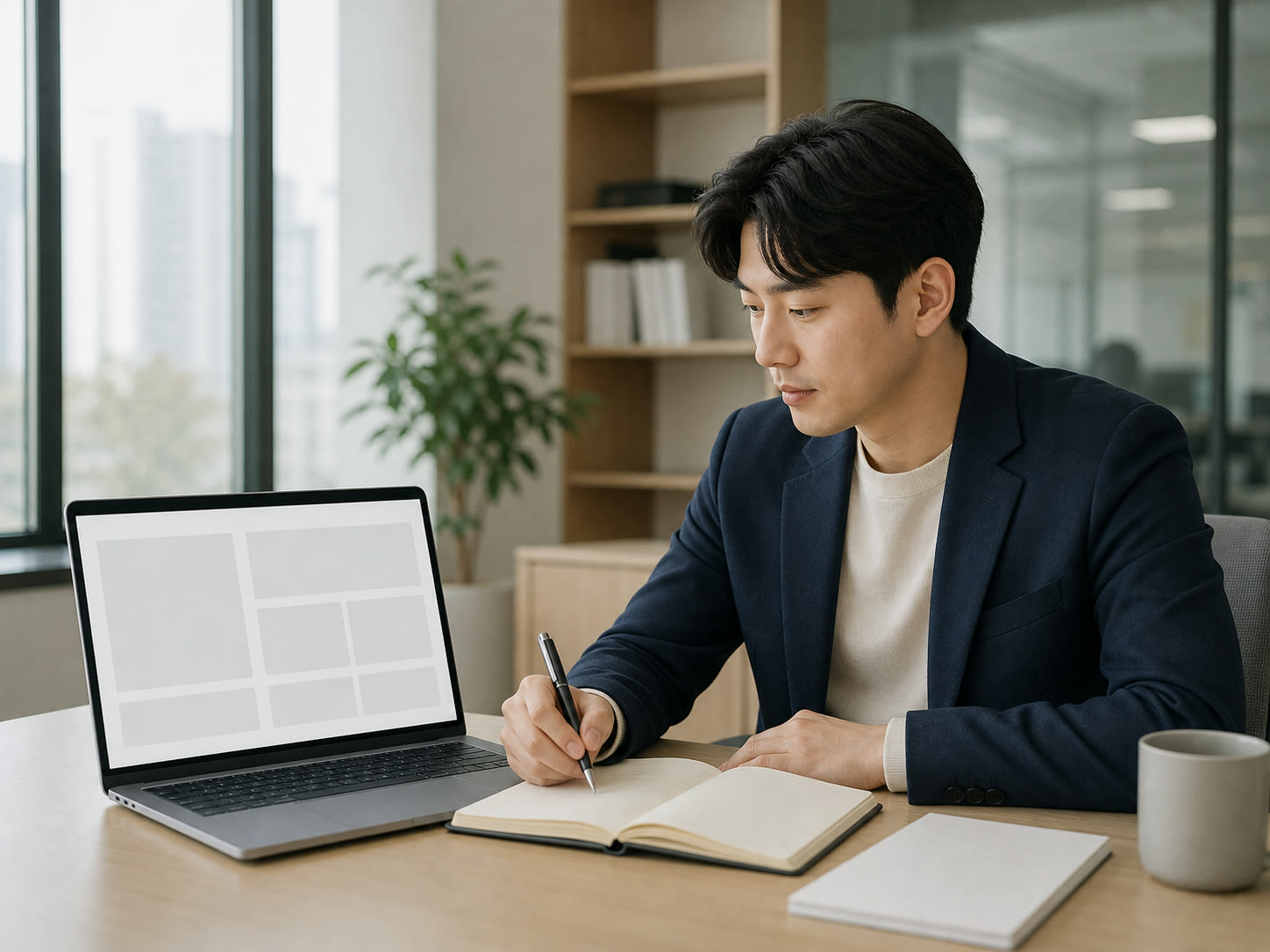 예시 이미지: 자동 생성된 보고서를 확인하며 다음 업무를 계획하는 마케터