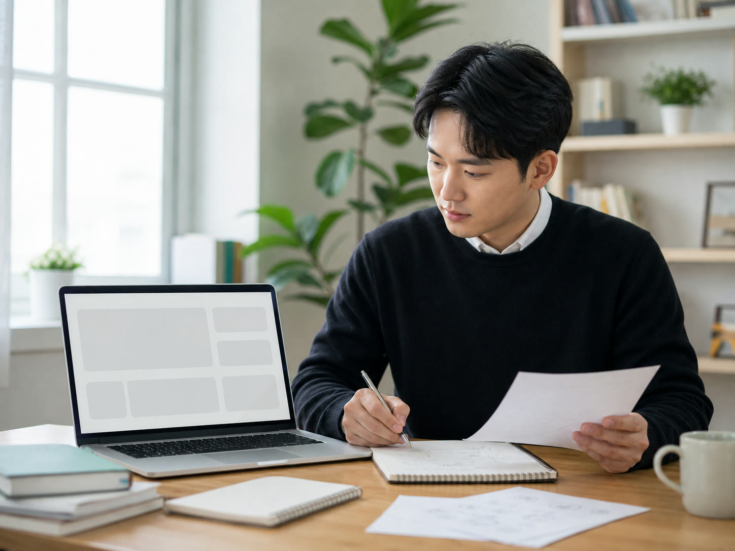 예시 이미지: 강사가 반복 문의를 정리하며 자동화 아이디어를 메모하는 장면