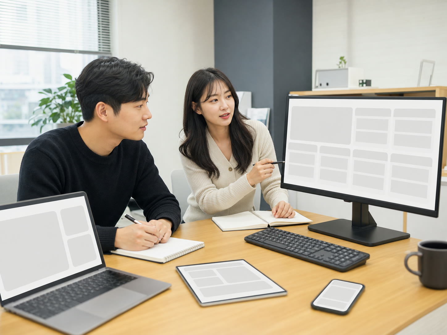 여러 채널의 고객 반응을 함께 읽고 공통점을 찾는 팀원들(예시 이미지)