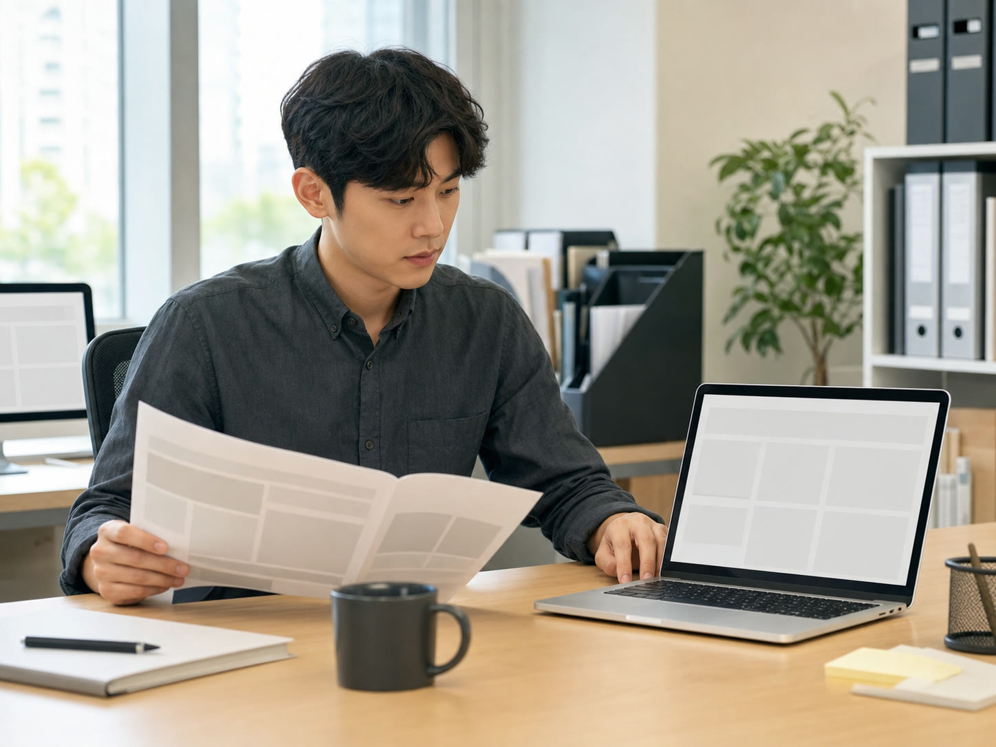 이벤트 조건과 문구 카드를 함께 검토하는 인하우스 마케터(예시 이미지)