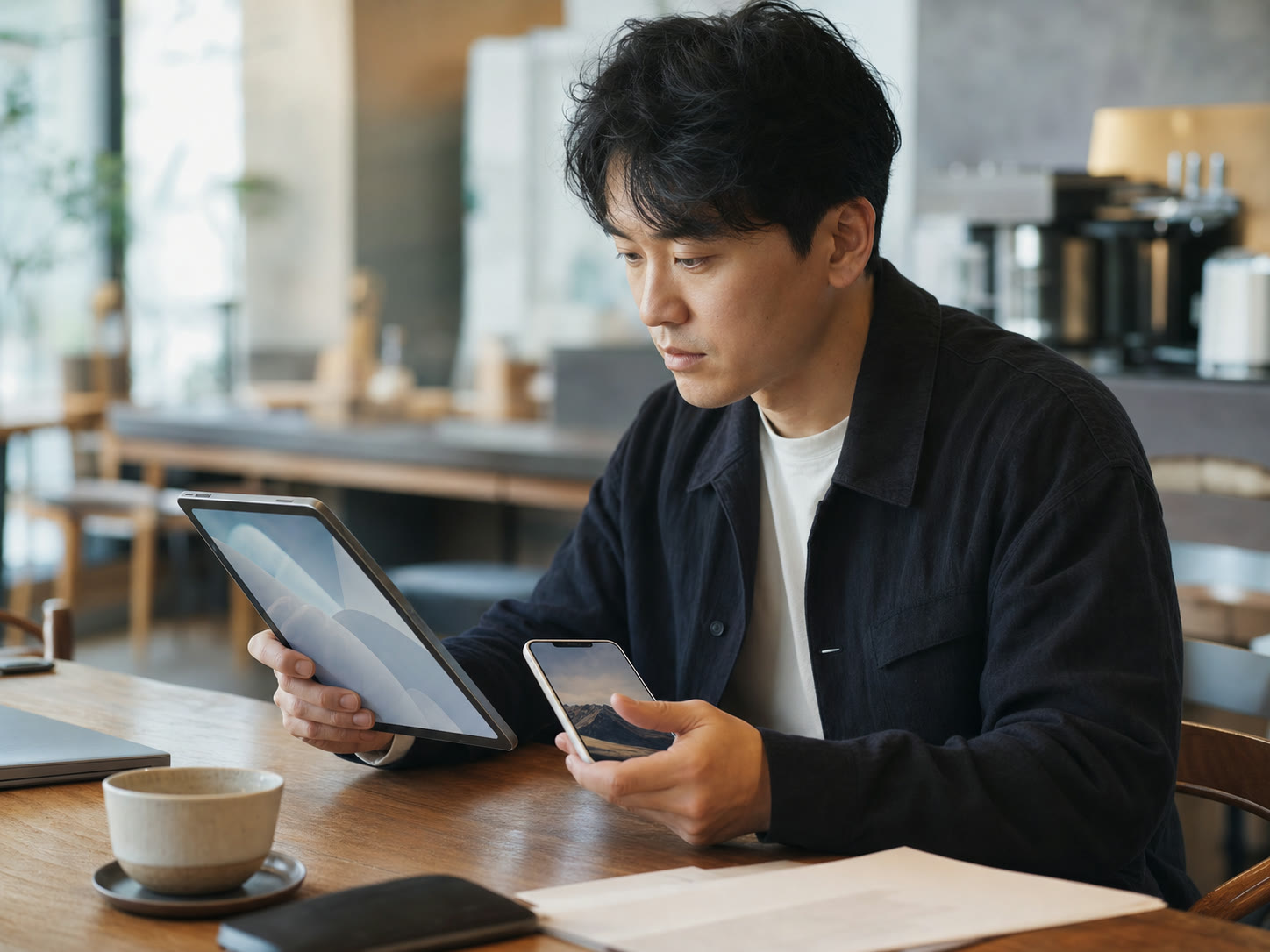 예시 이미지: 작은 팀이 주간 발행 목록을 함께 확인하는 한국인 대표와 동료