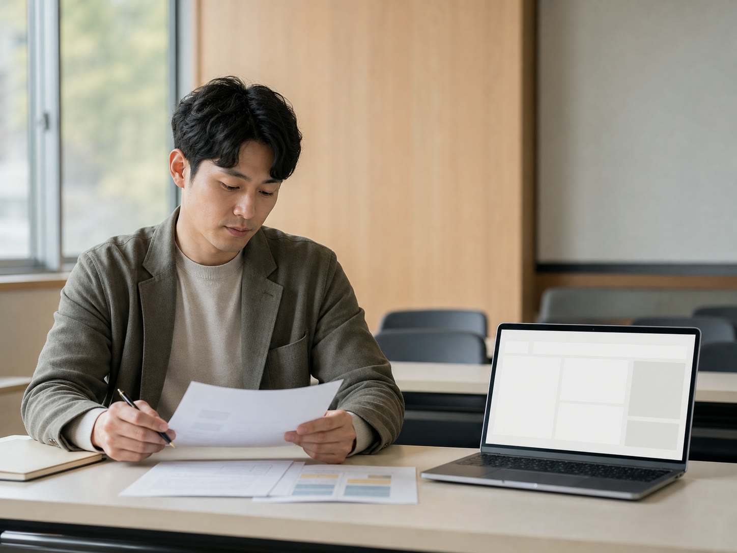 화상 모임 뒤 자신의 업무 메모를 정리하는 예비창업자, 예시 이미지