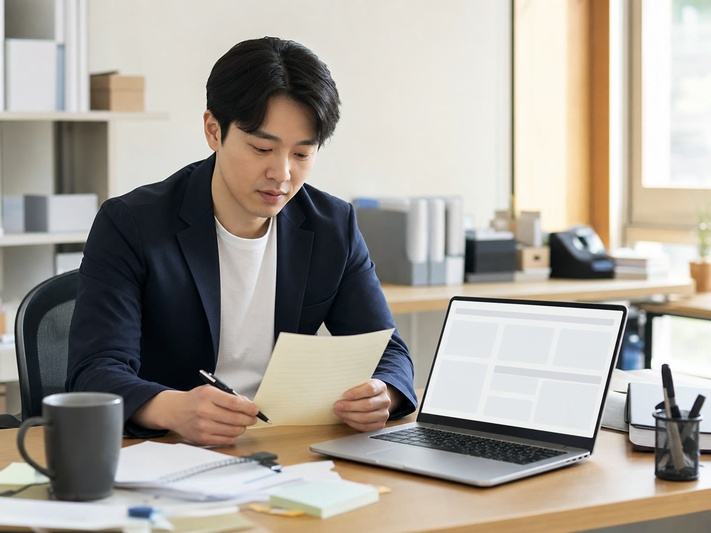 상담을 마친 뒤 고객 메모를 확인하는 인하우스 마케터의 예시 이미지