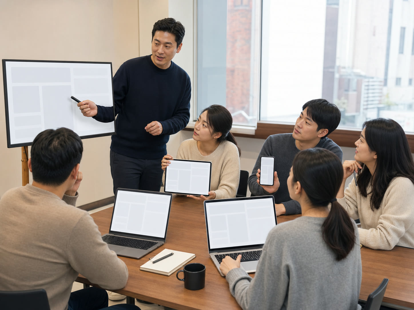 시흥의 대면 교육 공간에서 AI 활용 화면을 함께 보는 장면의 예시 이미지