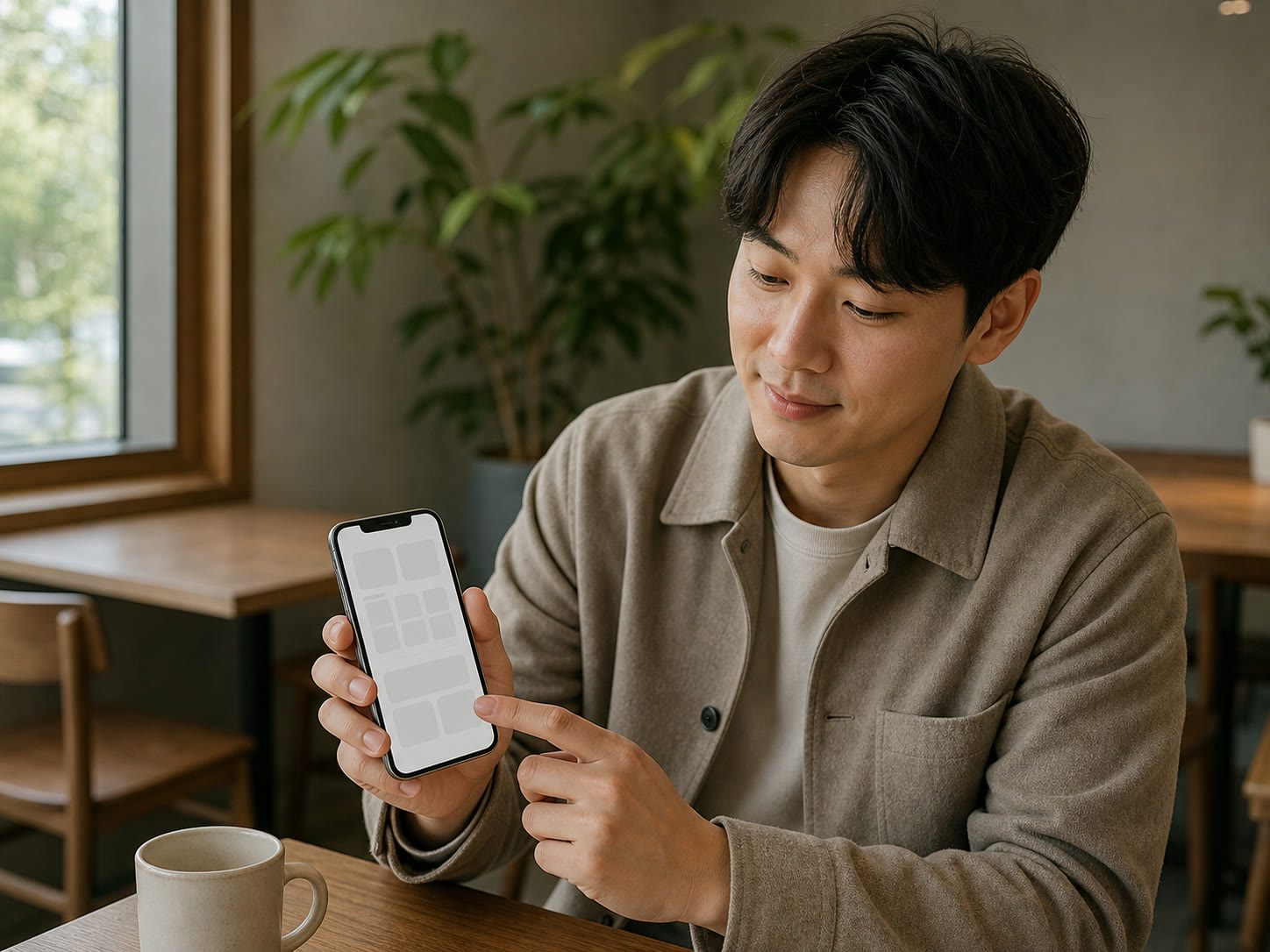 스마트폰으로 매장 예약 날짜와 시간을 고르는 고객의 예시 이미지