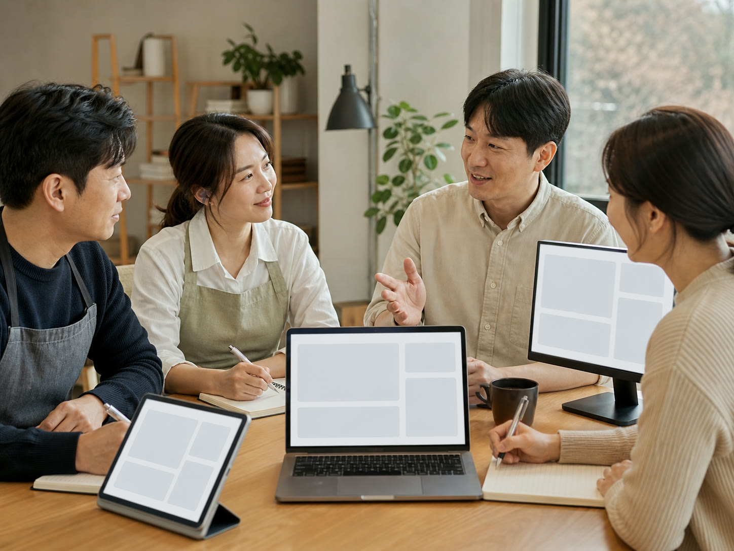 예시 이미지: Google Meet 화면으로 소규모 온라인 업무 의논을 진행하는 모습