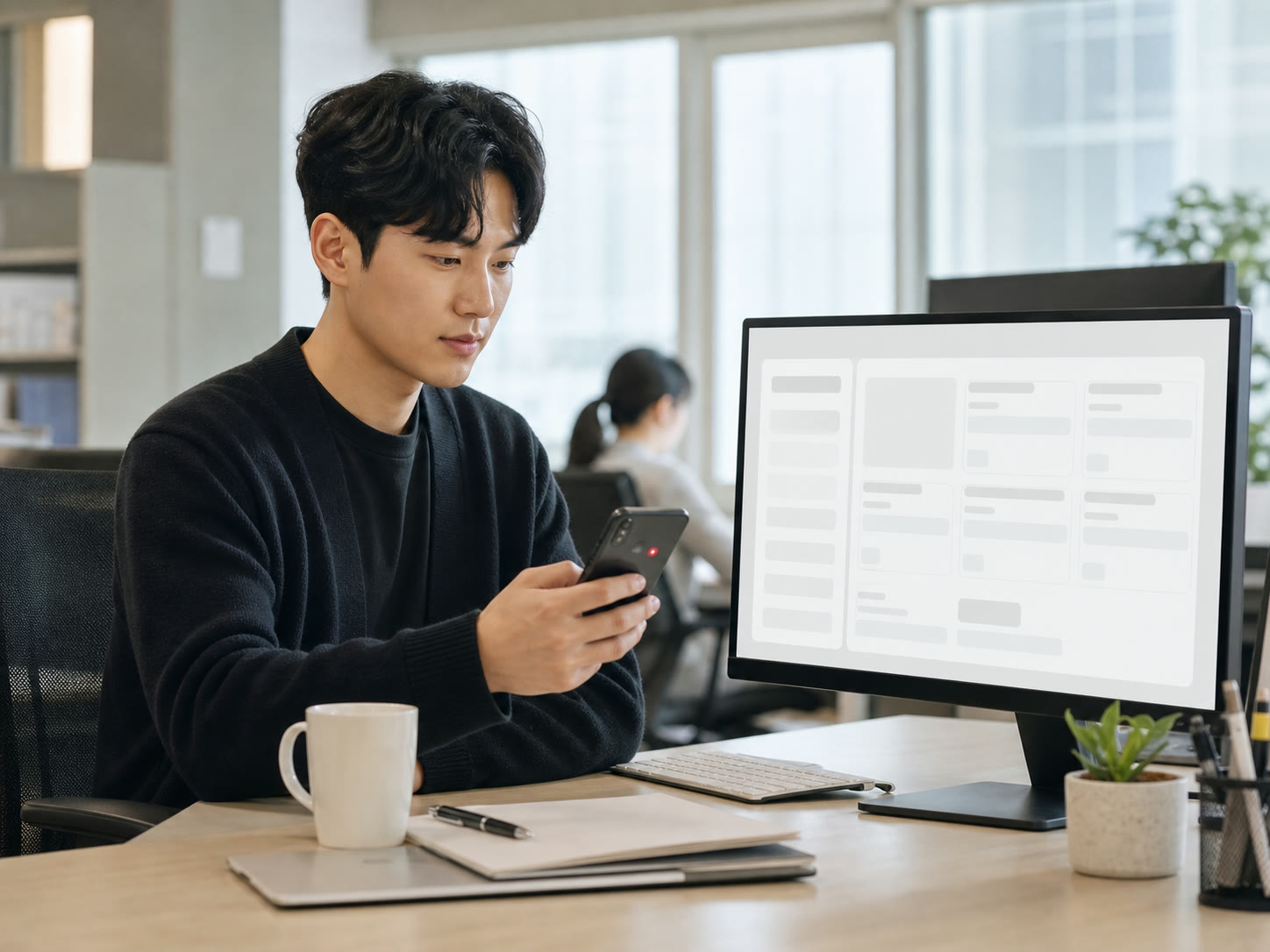 인하우스 마케터가 문의 알림과 캠페인 업무를 함께 확인하는 예시