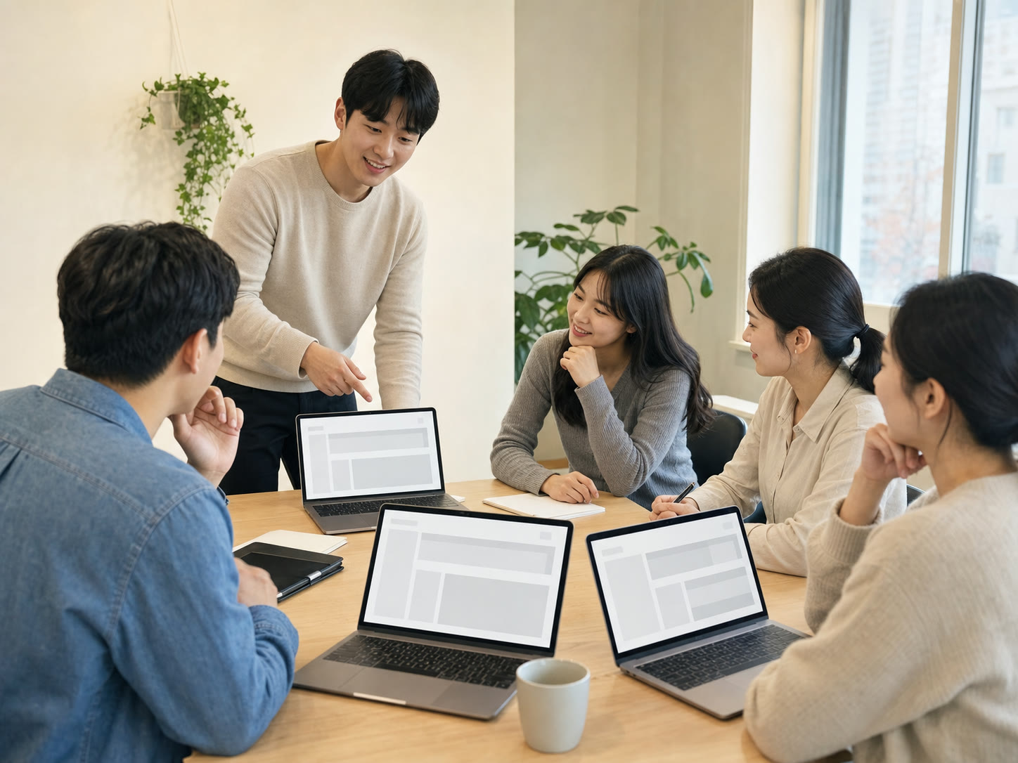 예시 이미지: 오프라인 대면 수업에서 화면 구조를 함께 보는 장면