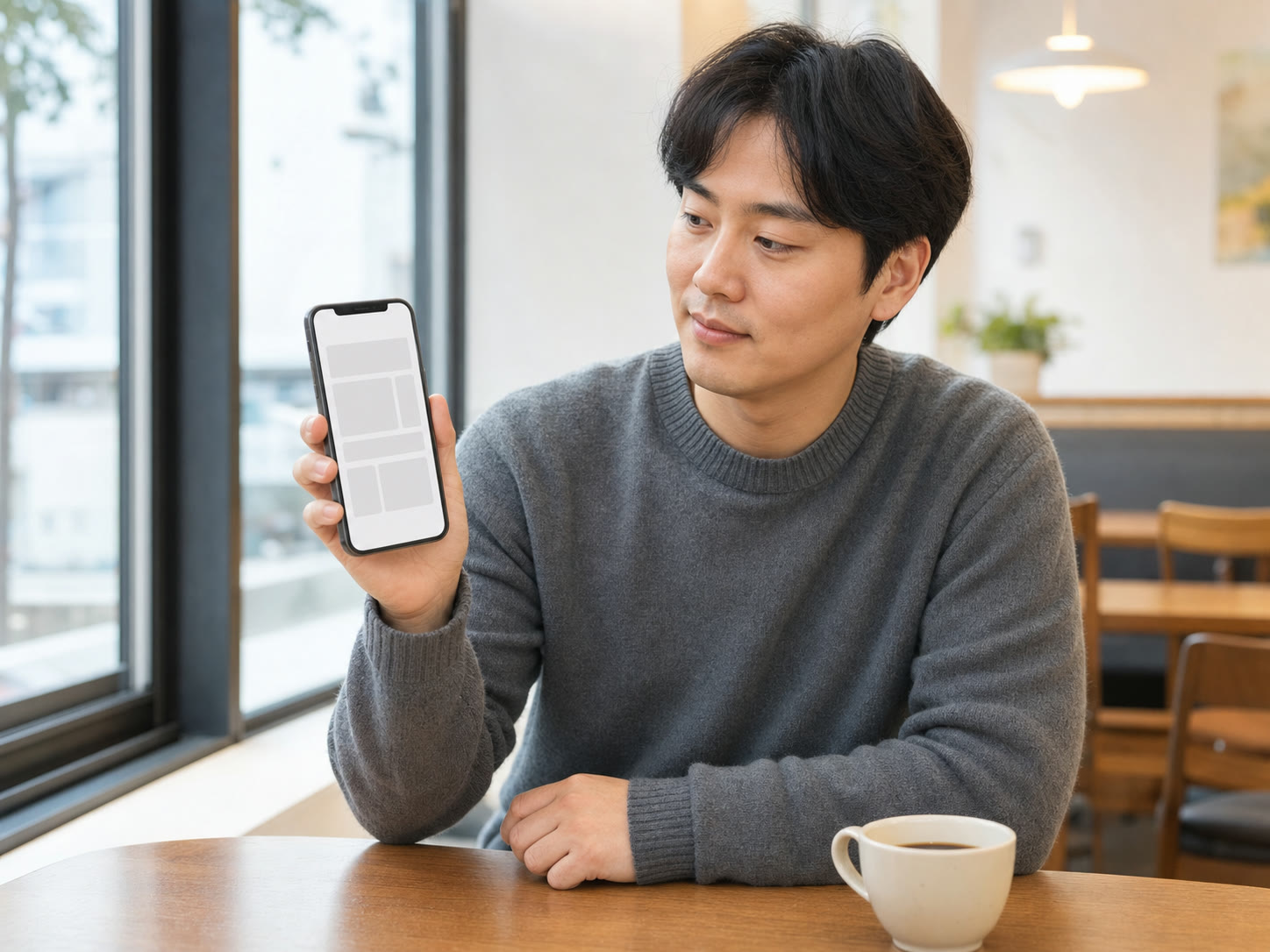 예약 확인 메시지를 편안하게 읽는 고객의 예시 이미지