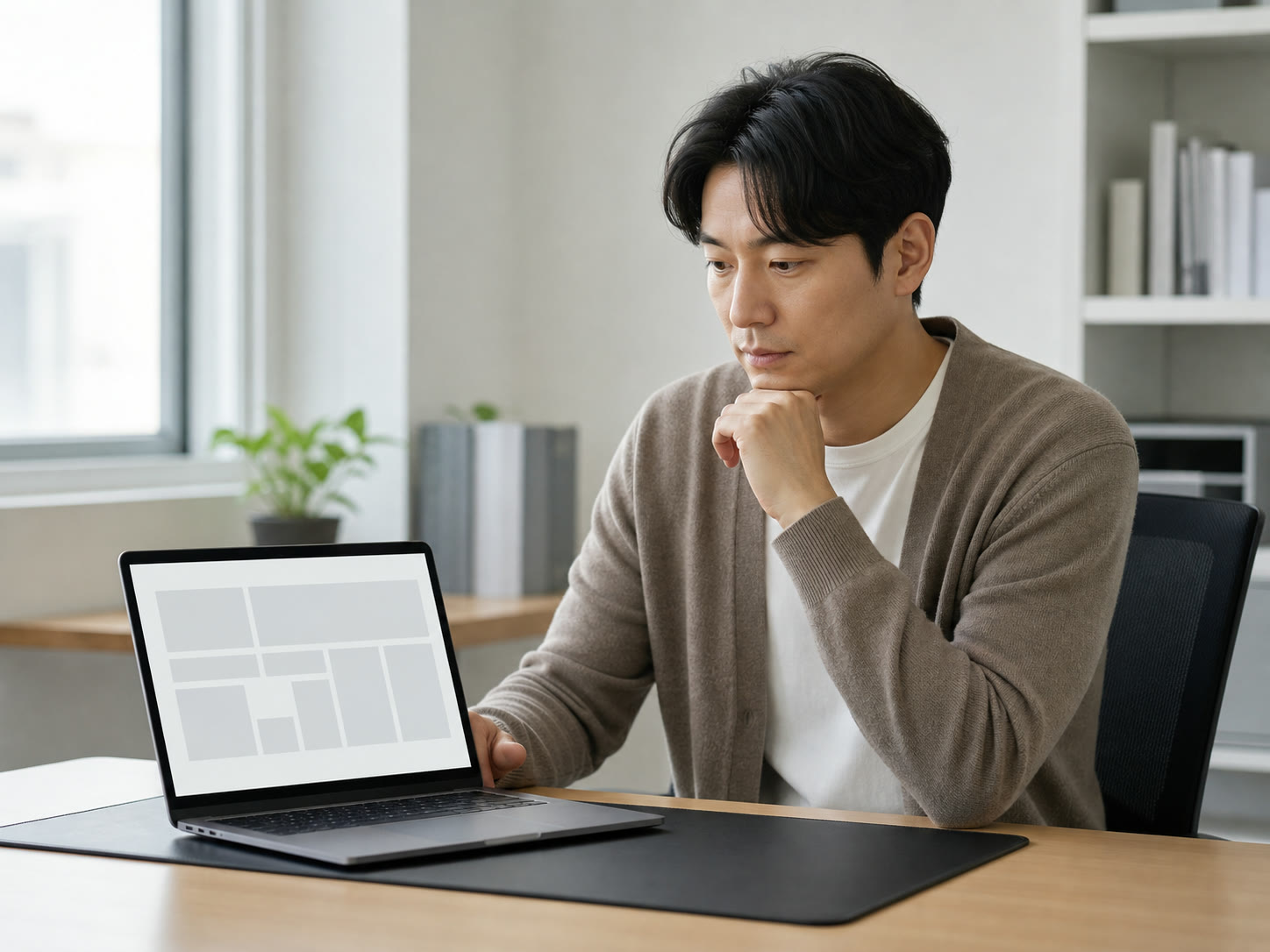 문의 대기열 화면을 살펴보는 소형 매장 운영자 장면의 예시 이미지