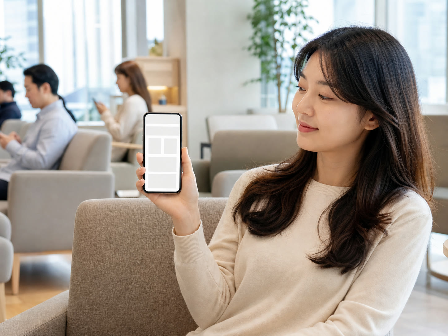 현재 순번과 예상 대기를 확인하는 고객 장면의 예시 이미지