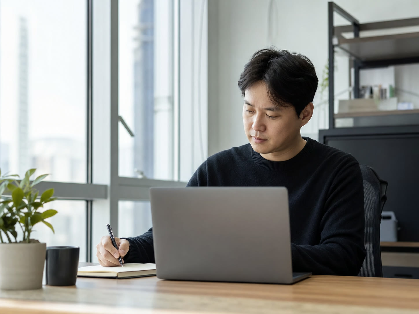 제품 소개 화면을 보며 구성 아이디어를 정리하는 예시 이미지