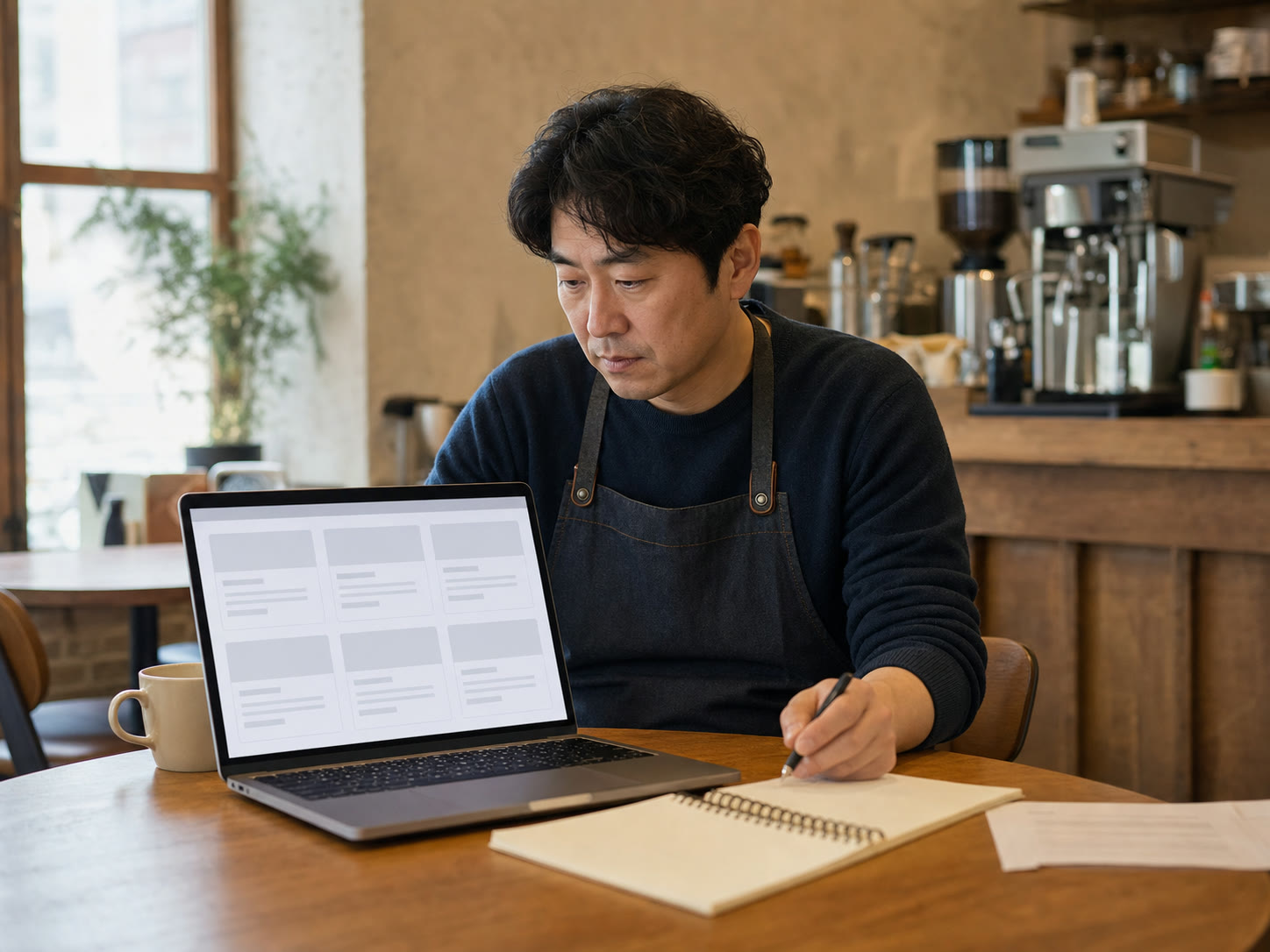 네이버 검색 결과에서 여러 제목을 비교하는 소상공인의 모습(예시 이미지)
